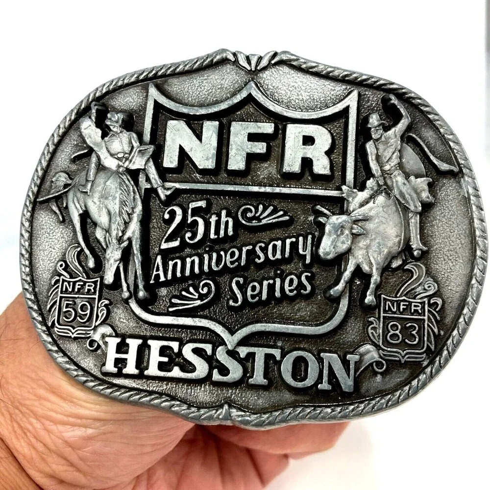 Vintage Belt Buckle 1983 NFR National Finals Rodeo Hesston 25th Anniversary USA‎